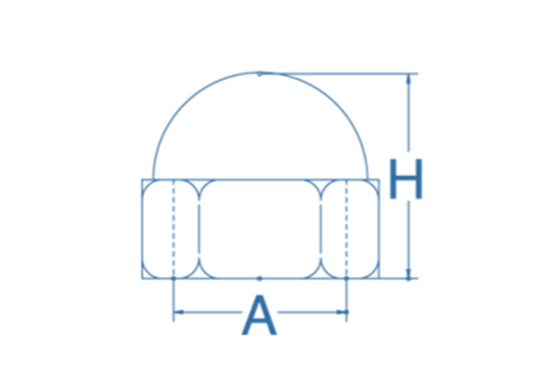 Stainless Steel Cap (Acorn) Nut - T316 dimension drawing