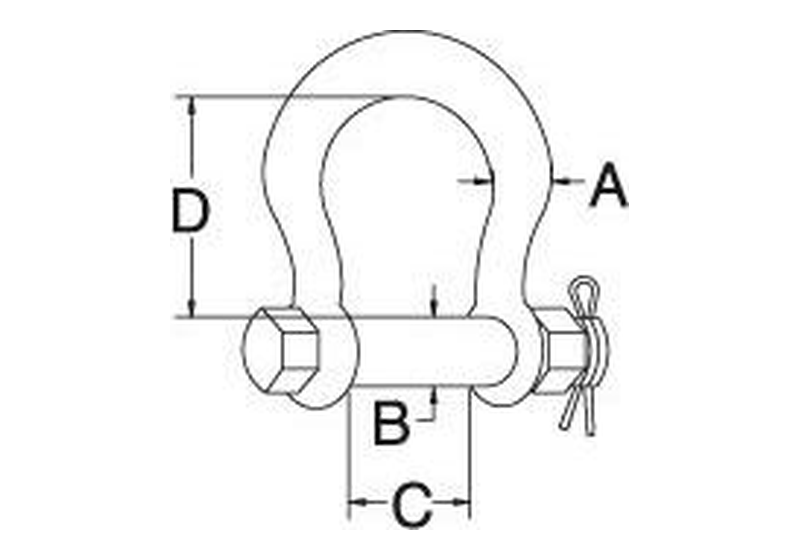 Bolt-pin anchor shackle dimension drawing