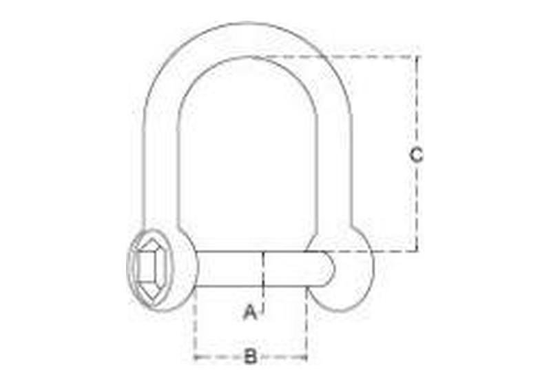 D shackle with hex socket pin dimension drawing