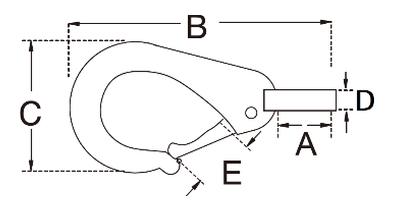 Fixed-eye bolt snap dimension drawing