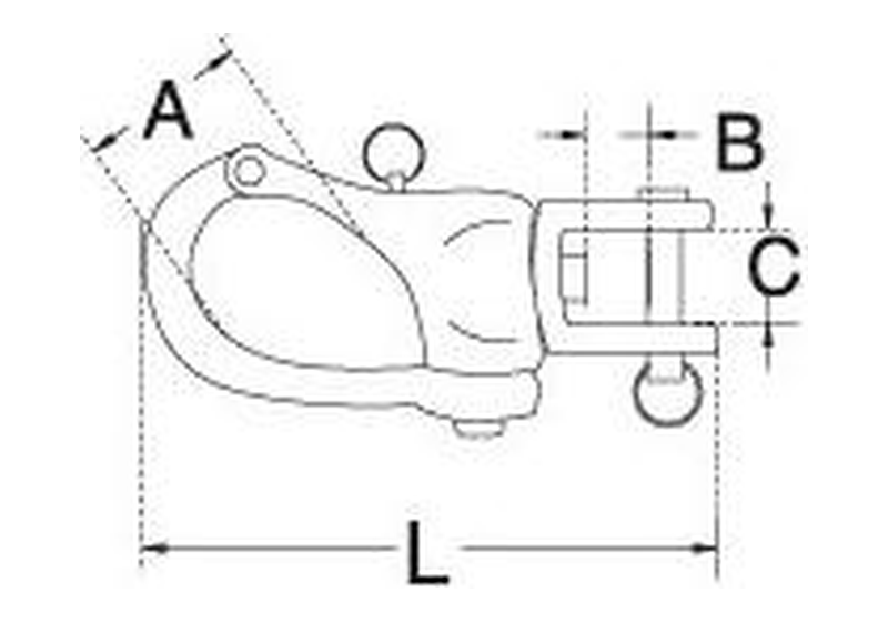 Jaw swivel snap shackle dimension drawing
