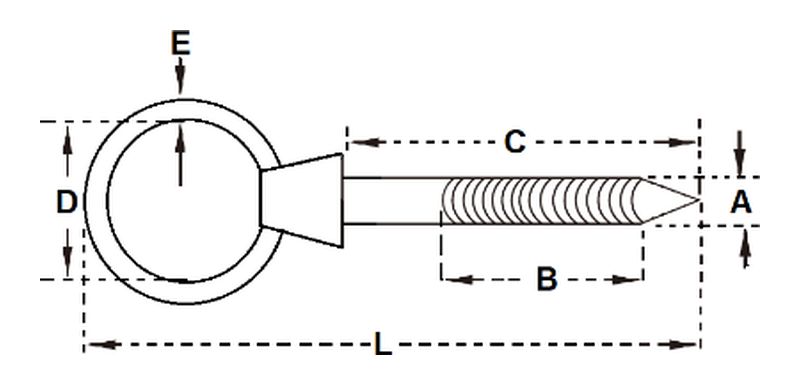 Shoulder lag eye bolt dimension drawing
