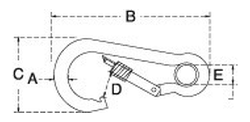 Snap hook with eyelet and screw nut dimension drawing