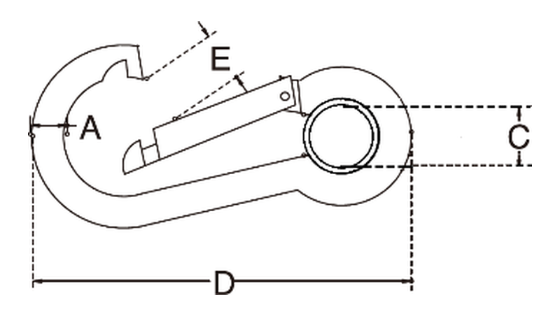 Spring snap hook with eyelet dimension drawing