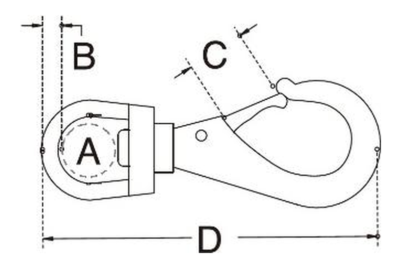 Swivel-eye spring snap dimension drawing