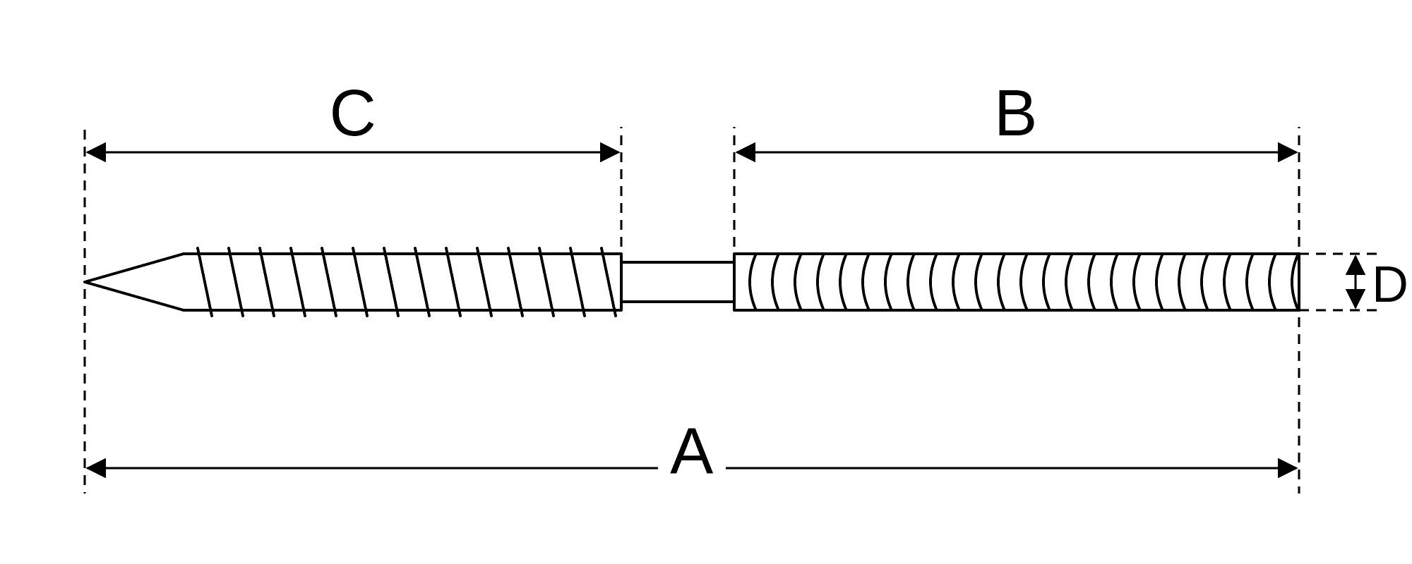 Threaded Lag Hanger Bolt dimension drawing