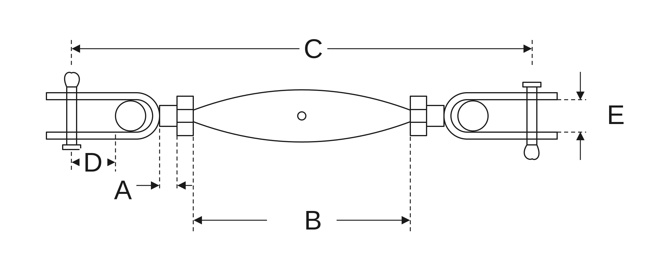 Toggle Jaw and Toggle Jaw Turnbuckle dimension drawing