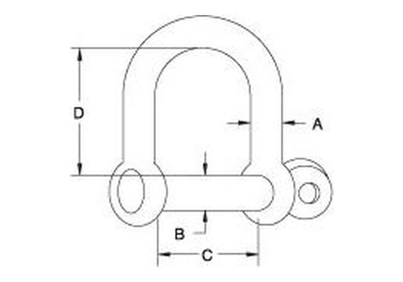 Wide D shackle dimension drawing